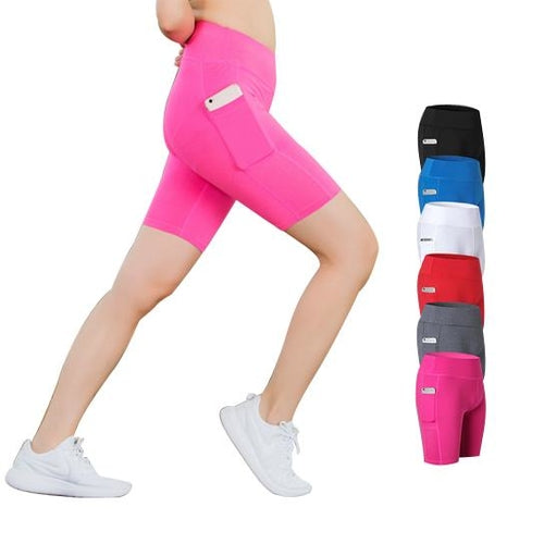 Shorts de yoga elásticos para todas las estaciones con bolsillo para teléfono