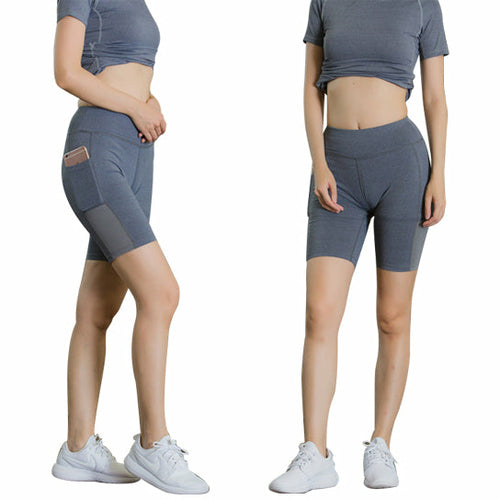 Shorts de yoga elásticos para todas las estaciones con bolsillo para teléfono