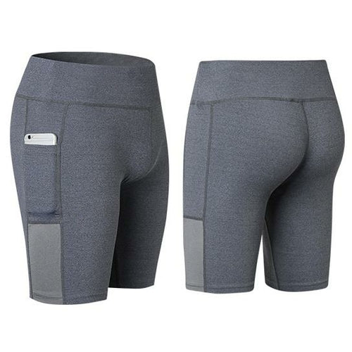 Shorts de yoga elásticos para todas las estaciones con bolsillo para teléfono