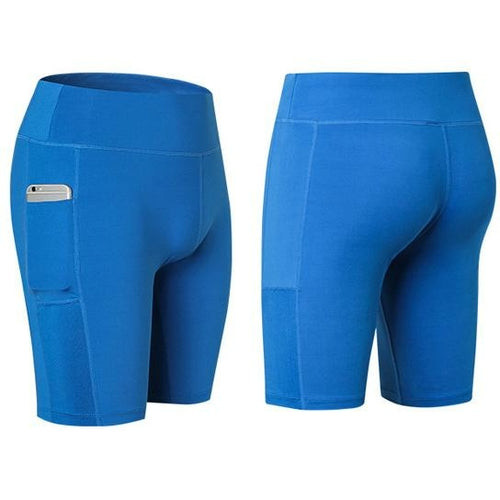 Shorts de yoga elásticos para todas las estaciones con bolsillo para teléfono
