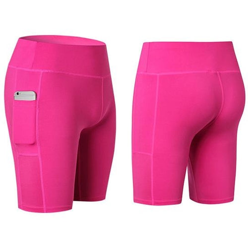 Shorts de yoga elásticos para todas las estaciones con bolsillo para teléfono