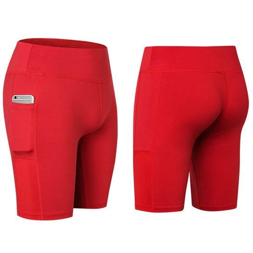 Shorts de yoga elásticos para todas las estaciones con bolsillo para teléfono