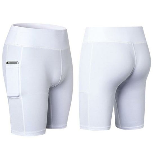 Shorts de yoga elásticos para todas las estaciones con bolsillo para teléfono