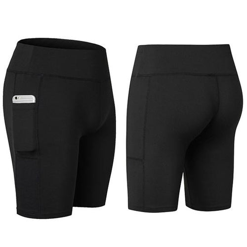 Shorts de yoga elásticos para todas las estaciones con bolsillo para teléfono