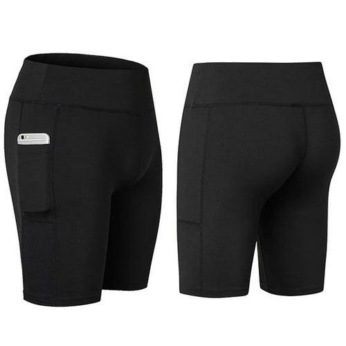 Shorts de yoga elásticos para todas las estaciones con bolsillo para teléfono