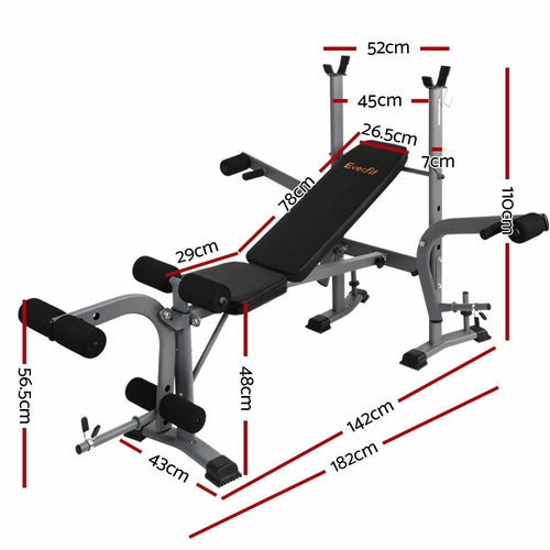Banco de pesas multiestación para press de banca, equipo de pesas para fitness de la marca Everfit.