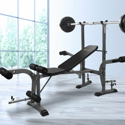 Banco de pesas multiestación para press de banca, equipo de pesas para fitness de la marca Everfit.