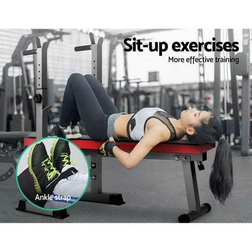 Banco de pesas con soporte para sentadillas y press de banca Everfit, equipo para gimnasio en casa de 200kg.