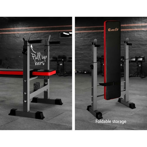 Banco de pesas con soporte para sentadillas y press de banca Everfit, equipo para gimnasio en casa de 200kg.