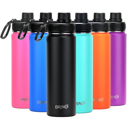 Botella de agua deportiva de acero inoxidable DRINCO® de 22 onzas - Color negro.