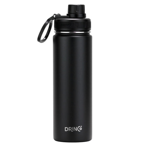 Botella de agua deportiva de acero inoxidable DRINCO® de 22 onzas - Color negro.